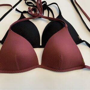 VS PINK Lot of 2, Lg. 1‎ Black & 1 Maroon ribbed padded Bikini Tops. Swimwear